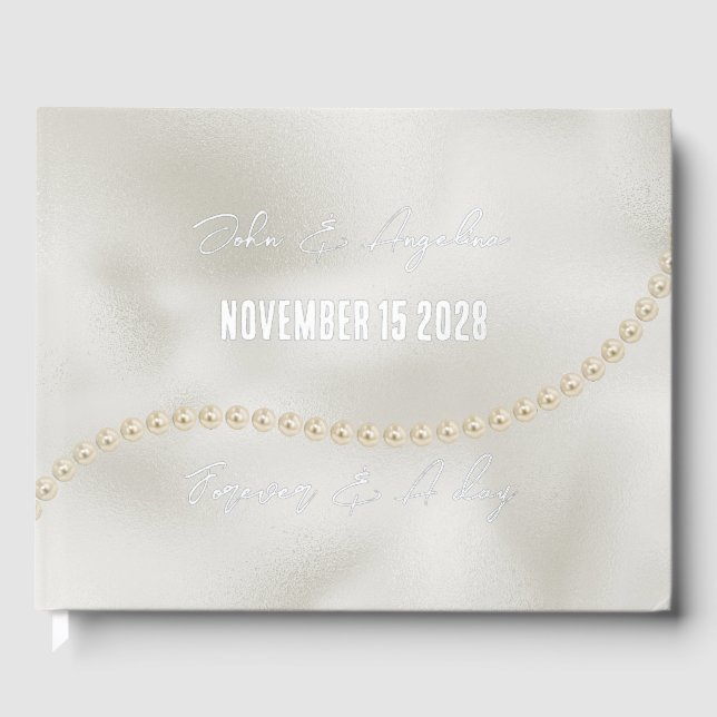 Pearls White Luxe Wedding Guest Book (Front)