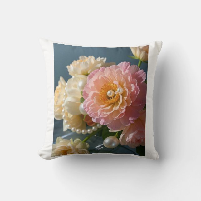 Pearls with pink flowers  cushion (Front)