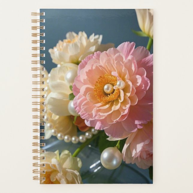 Pearls with pink flowers  planner (Front)