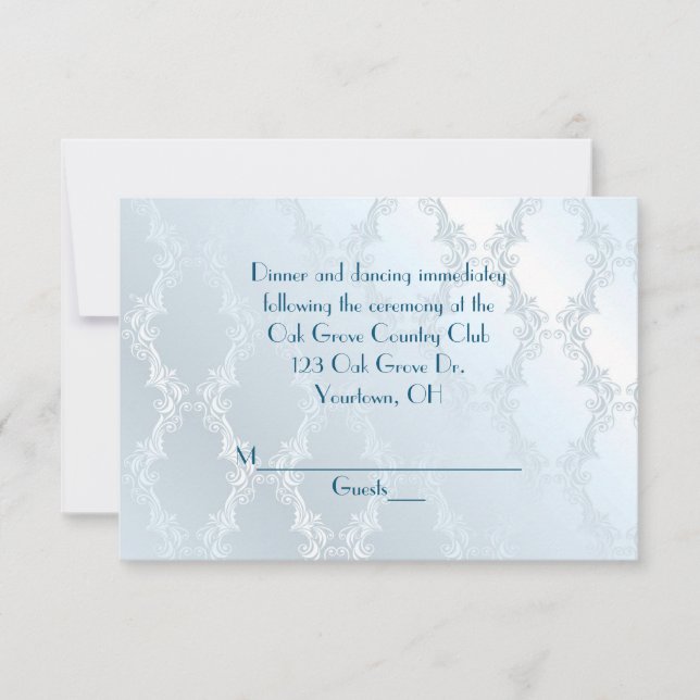 Pearly Blue Damask RSVP Invitation (Front)
