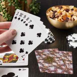 Pearly brown kaleidoscope of overlapping hexagons playing cards