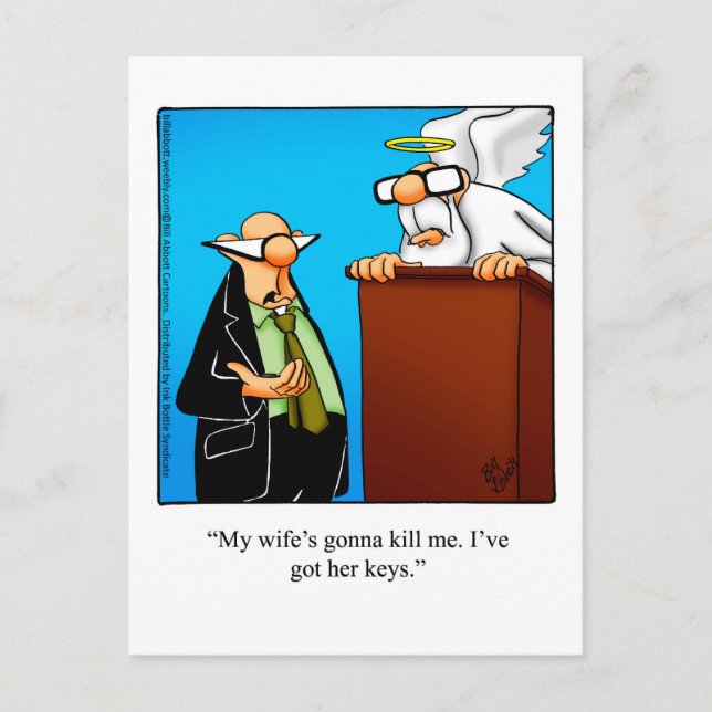 Pearly Gates Humour "Got Wife's Keys" Postcard (Front)