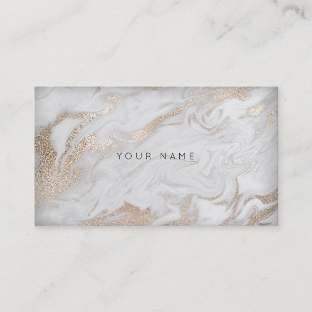 Pearly Ivory White Gold Grey Marble Glam Vip Business Card (Front)