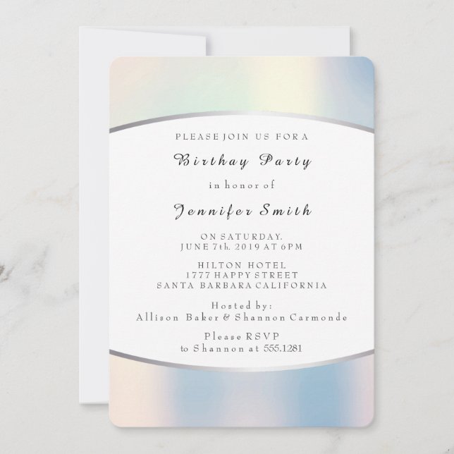 Pearly Opal Silver Pink Delicate Birthday Party Invitation (Front)