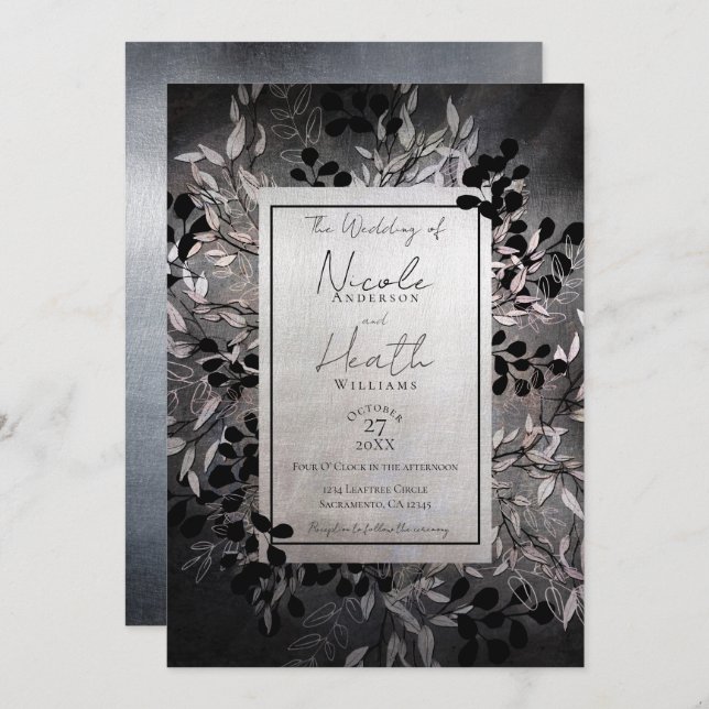 Pearly Opalescent Moody Glam Floral Wedding  Invitation (Front/Back)