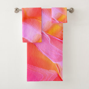 Pearly pink and orange polished rock bath towel set