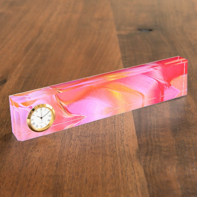 Pearly pink and orange polished rock nameplate (Side)