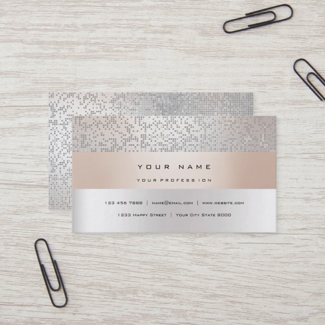Pearly Titanium Faux Gold Stripes Minimal Silver Business Card (Front/Back In Situ)