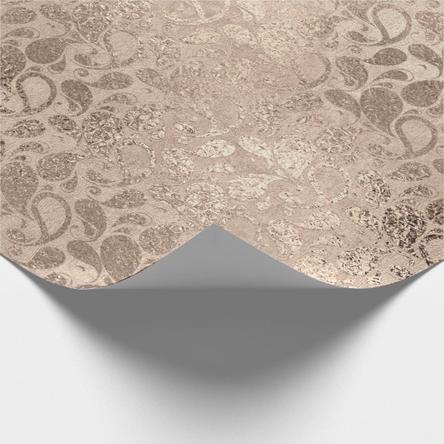 Pearly Titanium Ivory Floral Leaf Glass Shiny Glam Wrapping Paper (Corner)