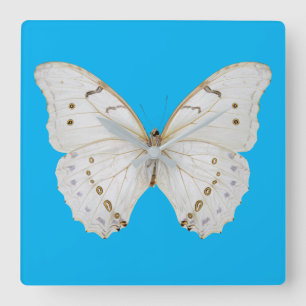 Pearly White Butterfly Square Wall Clock