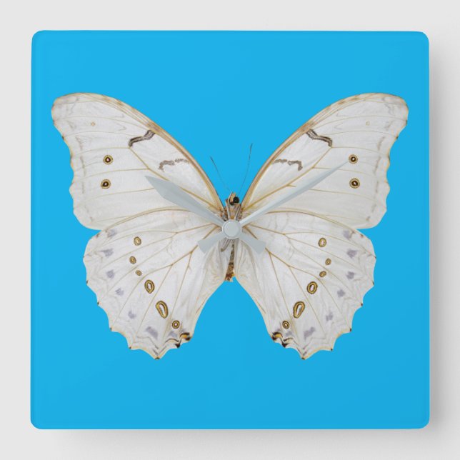 Pearly White Butterfly Square Wall Clock (Front)