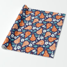 Pears and Blossoms in Orange and Blue