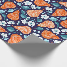 Pears and Blossoms in Orange and Blue