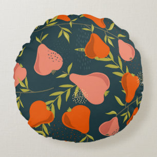 Pears and leaves background. Hand drawn overlappin Round Cushion