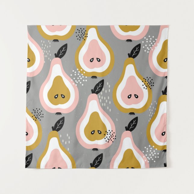 Pears background. Hand drawn illustration. Seamles Tapestry (Front)