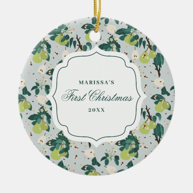 Pears & Bees Botanical Floral Garden Christmas Ceramic Tree Decoration (Front)