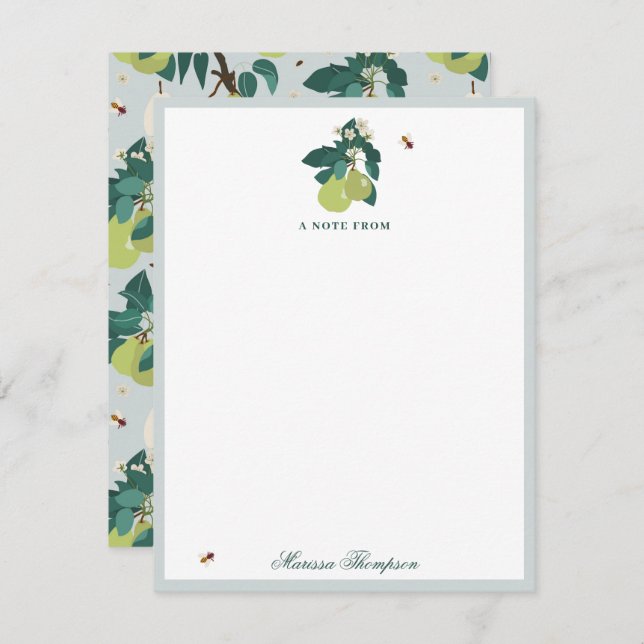 Pears & Bees in a Botanical Floral Garden  Card (Front/Back)