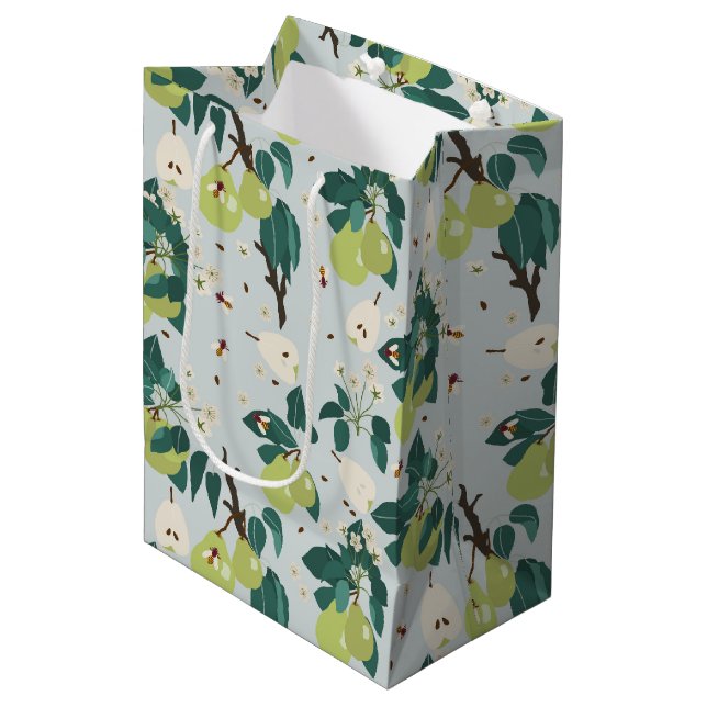 Pears & Bees in a Botanical Floral Garden  Medium Gift Bag (Front Angled)