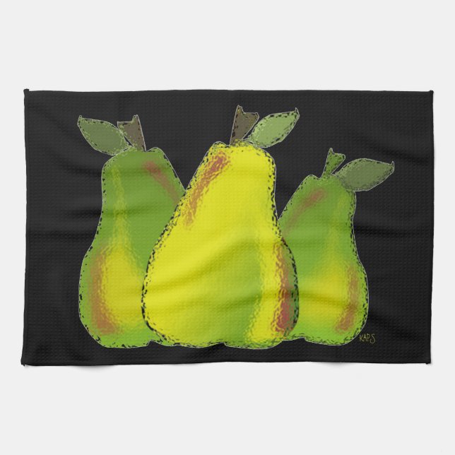 Pears Digital Art Black Background Tea Towel (Horizontal)