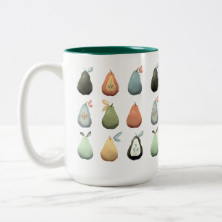 Pears in Watercolor Muted Vintage Green & Teal Two-Tone Coffee Mug