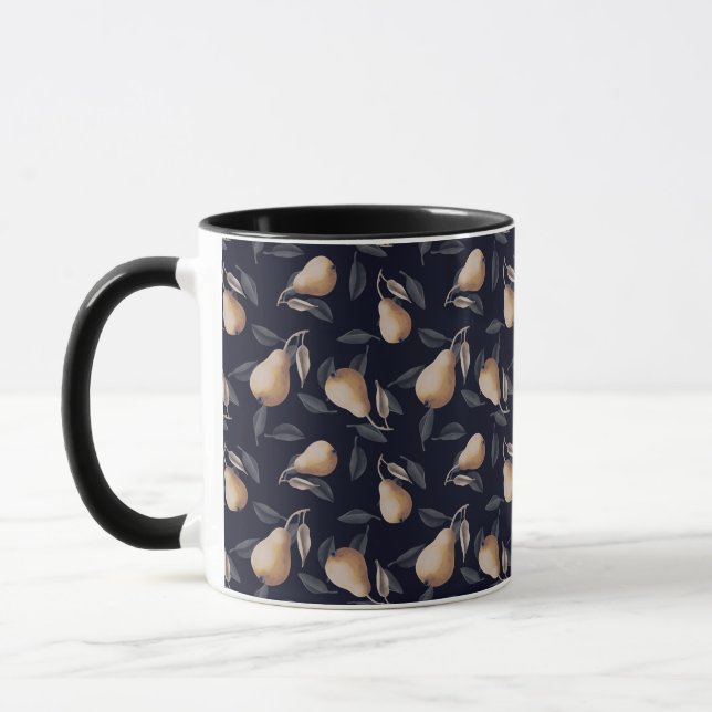 Pears on Black Gothic Pattern Mug (Left)