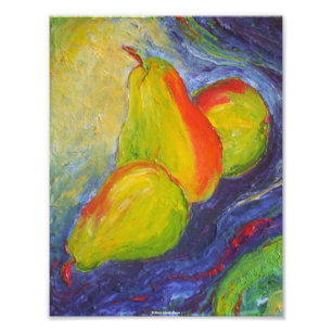 Pears on Dark Blue Background Fine Art Poster
