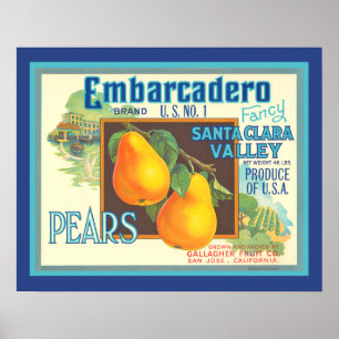 Pears Vintage Fruit Crate Art Kitchen Poster