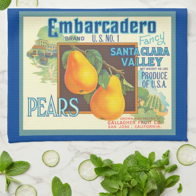 Pears Vintage Fruit Crate Art Kitchen Towel (Folded)