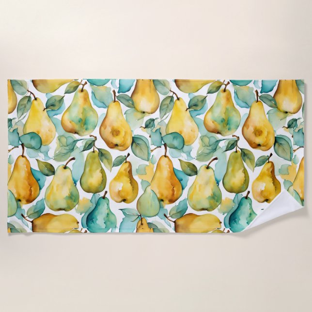 Pears Watercolor Art  Beach Towel (Front)
