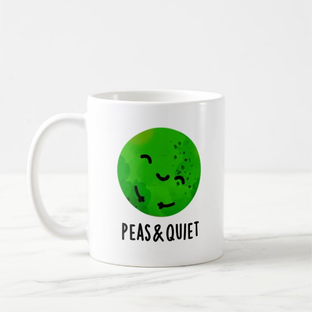 Peas And Quiet Funny Veggie Pea Pun  Coffee Mug (Left)