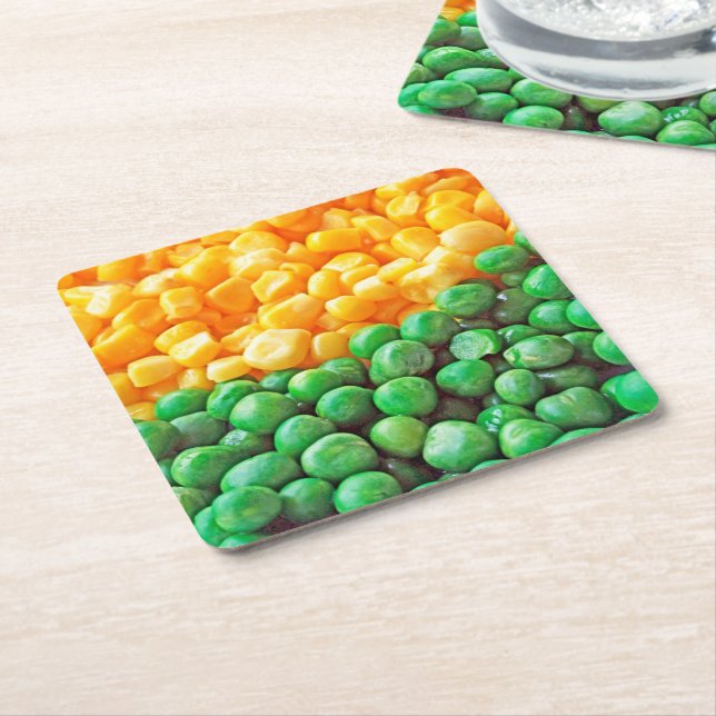 Peas and sweetcorn square paper coaster (Angled)