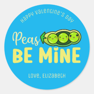 Peas Be Mine Funny Pun Cute Valentine's Day Blue Classic Round Sticker