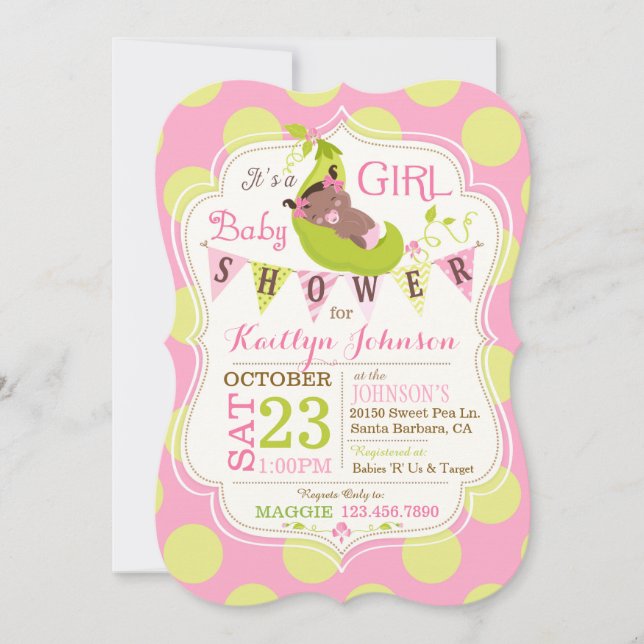 Peas in a Pod African Girl Baby Shower Invitation (Front)