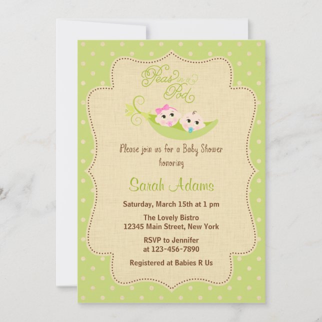 Peas In A Pod Baby Shower Invitation (Front)