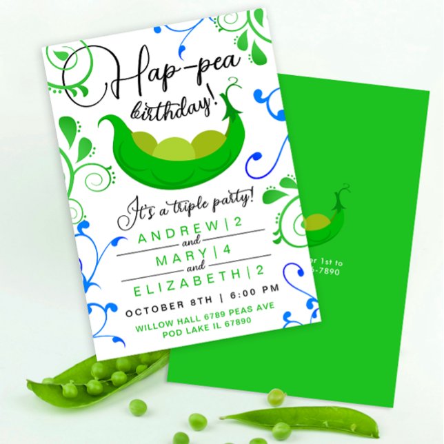 Peas In A Pod Fun Green Triplets Or Joint Party  Invitation (Creator Uploaded)