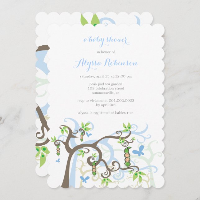 Peas In A Pod Garden Twins Baby Boys Shower Invite (Front/Back)