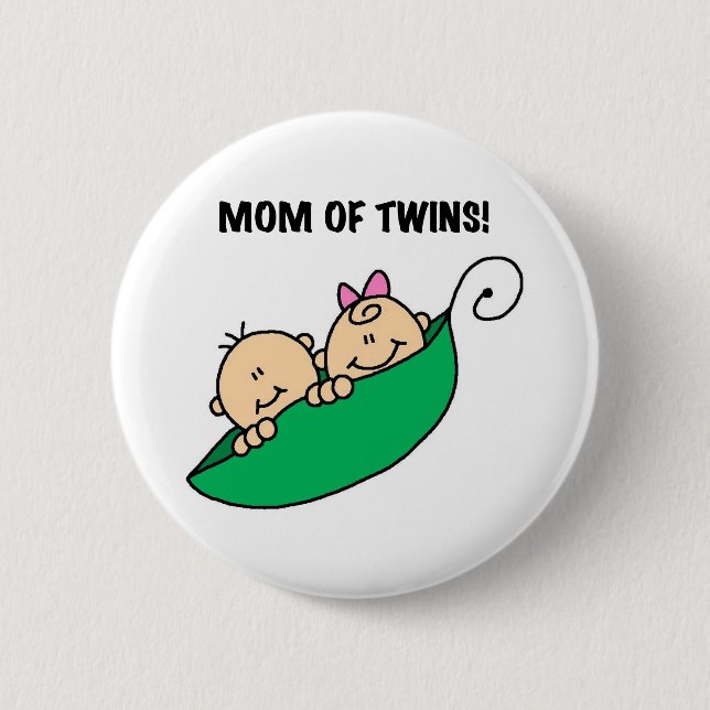 Peas in a Pod Mum of Twins 6 Cm Round Badge (Front)
