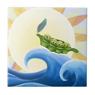 Peas in a Pod on a Wave in the Sun -fun- Tile