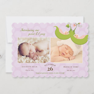 Peas in a Pod Twin Girls 2 Pics Birth Announcement