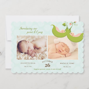 Peas in a Pod Twin Girls 2 Pics Birth Announcement