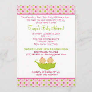 Peas in a Pod Twin Girls 5x7 Baby Shower Invite