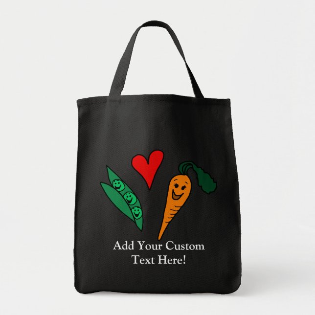 Peas Love Carrots, Cute Green and Orange Design Tote Bag (Front)