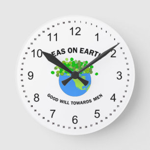 Peas On Earth Round Clock