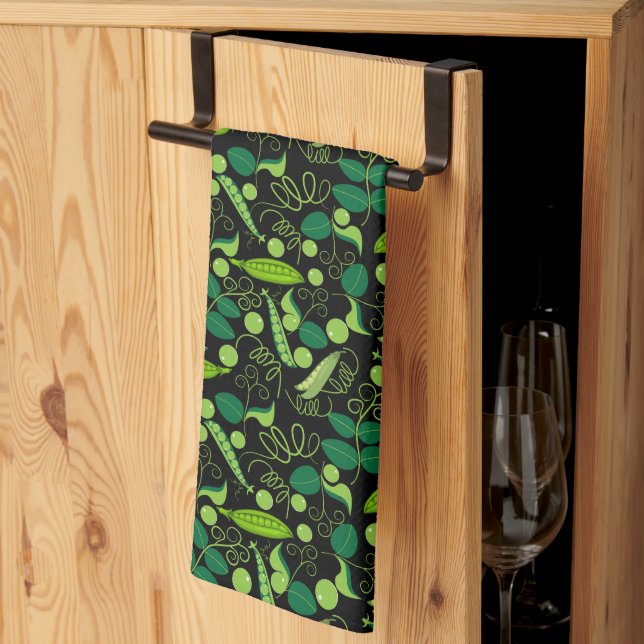 Peas pattern 01.bw Black BG Tea Towel (Thirds Fold)