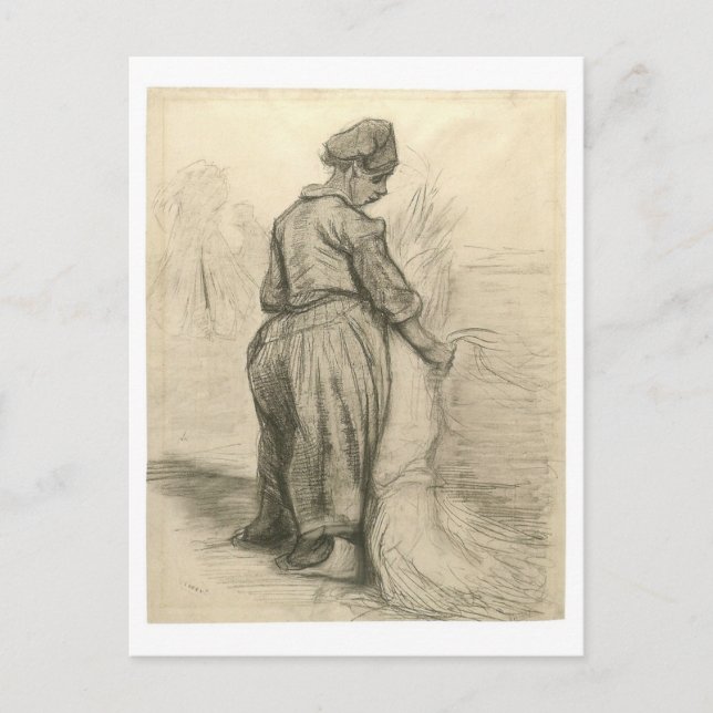 Peasant Woman Binding Sheaf, Vincent van Gogh Postcard (Front)