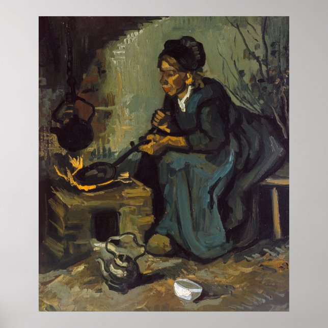 Peasant Woman Cooking by a Fireplace by Van Gogh Poster (Front)