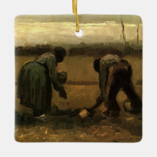 Peasant Woman Planting Potato by Vincent van Gogh Ceramic Tree Decoration