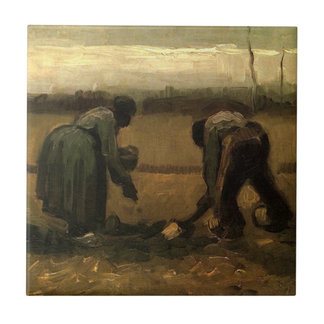 Peasant Woman Planting Potato by Vincent van Gogh Tile (Front)