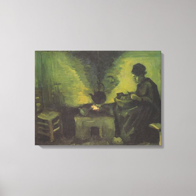 Peasant-woman Sitting at the Hearth-fire by Van Go Canvas Print (Front)