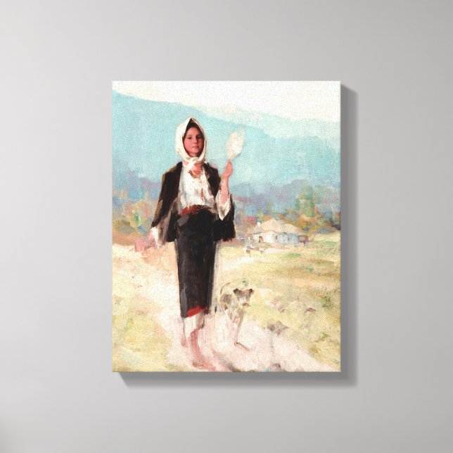 Peasant Woman with Distaff by Nicolae Grigorescu Canvas Print (Front)